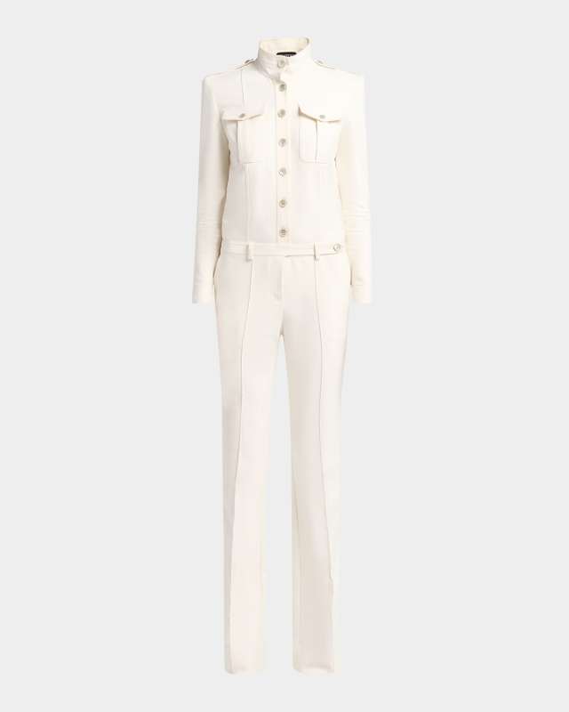 Long-Sleeve Bootcut-Leg Safari Jumpsuit